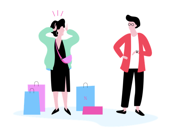 Hombre y mujer haciendo compras  Ilustración