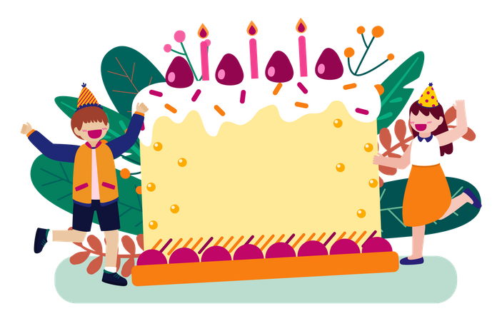 Hombre y mujer haciendo fiesta de cumpleaños  Ilustración