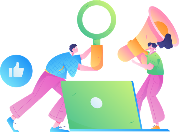Hombre y mujer haciendo investigación de mercados  Ilustración