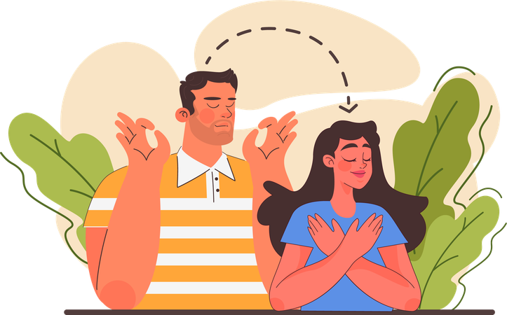 Hombre y mujer haciendo meditación.  Ilustración