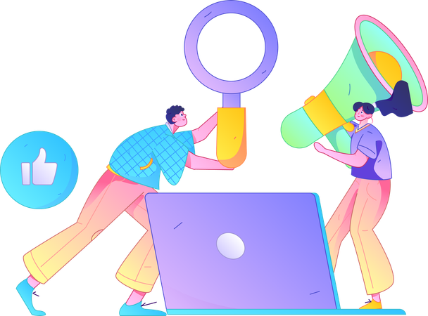 Hombre y mujer haciendo investigación de mercados  Ilustración