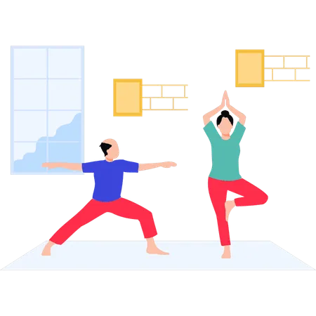 Hombre y mujer haciendo yoga  Illustration