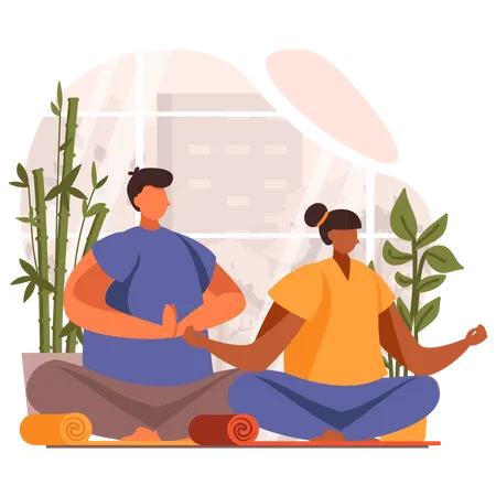 Hombre y mujer haciendo yoga  Ilustración