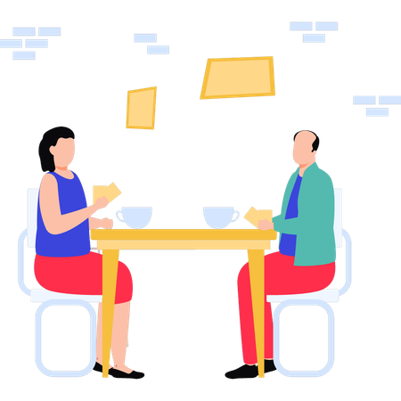 Hombre y mujer jugando a las cartas.  Ilustración