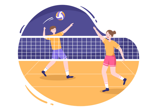 Hombre y mujer jugando voleibol  Ilustración