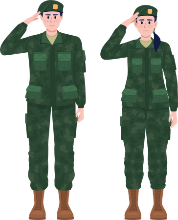 Hombre y mujer militar en uniformes  Ilustración