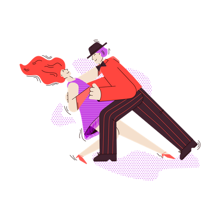 Personajes de dibujos animados de hombre y mujer bailando tango  Ilustración