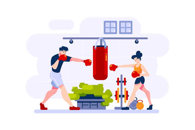 Hombre y mujer practican boxeo.  Illustration