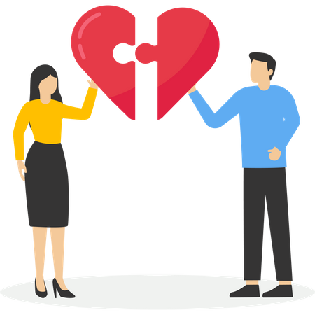Hombre y mujer sosteniendo globo de corazón  Ilustración