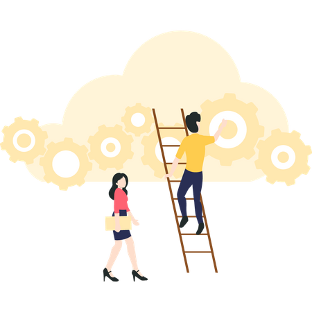 Hombre y mujer trabajando en el desarrollo de la nube  Ilustración