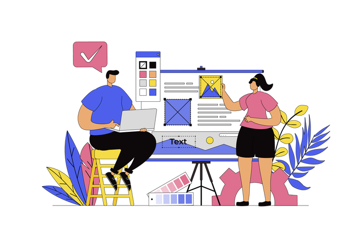 Hombre y mujer trabajando en un proyecto creativo  Illustration
