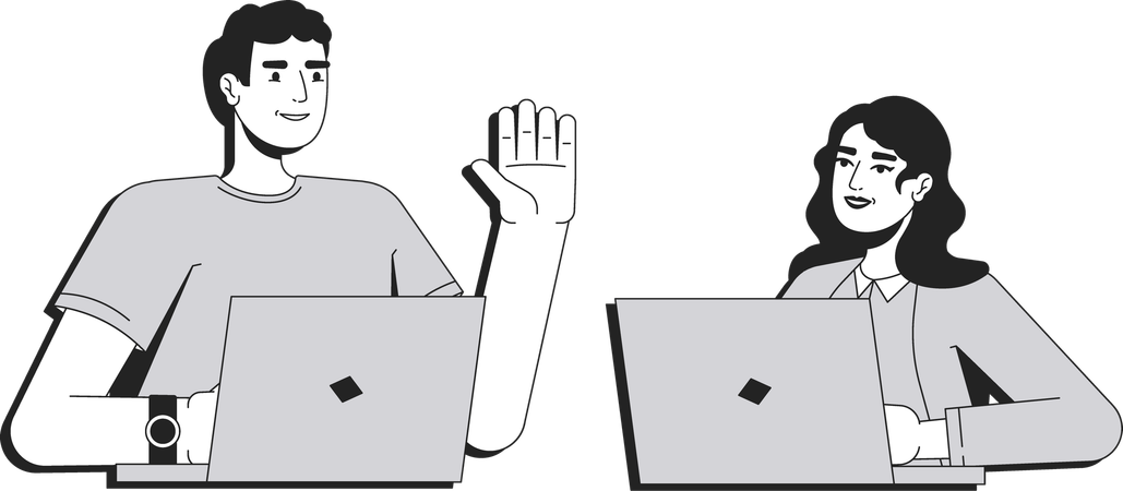 Hombre y mujer trabajando en la computadora portátil  Ilustración