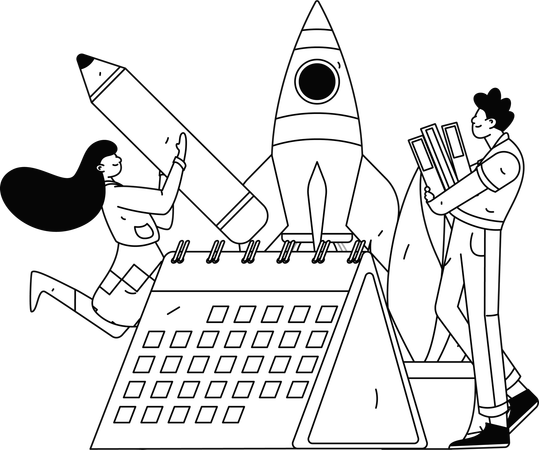 Hombre y niña con horario de estudio  Ilustración