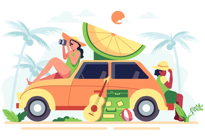 Hombre y su hijo de vacaciones  Ilustración