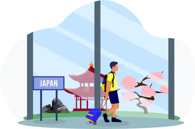 Hombre yendo a japon  Ilustración