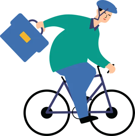 Hombre yendo a la oficina en bicicleta  Ilustración