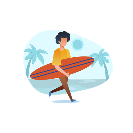 Hombre yendo a surfear  Ilustración