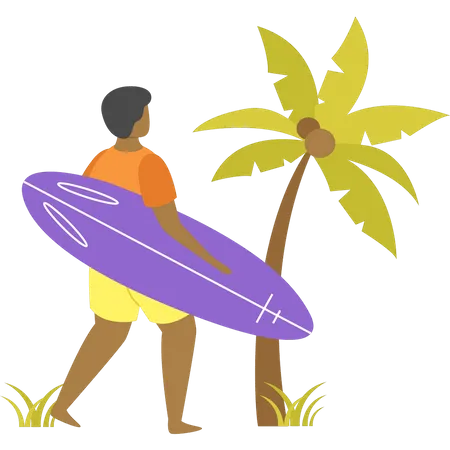 Hombre yendo a surfear  Ilustración