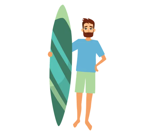 Hombre yendo a surfear  Ilustración