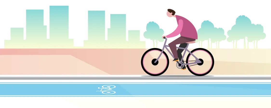 Joven Viajando Al Trabajo En Bicicleta El Trafico En La Ciudad Proporciona Una Ruta Para Que La Gente Viaje En Bicicleta Diseno De Ilustracion Vectorial Plana Ilustración