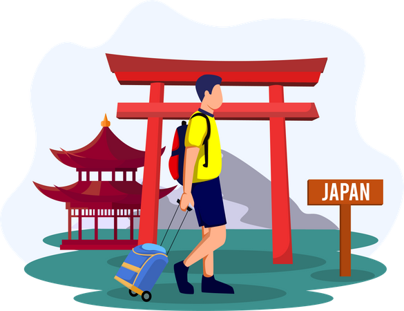 Hombre va a viajar a japón  Ilustración