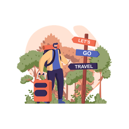 Hombre va de viaje de vacaciones  Ilustración