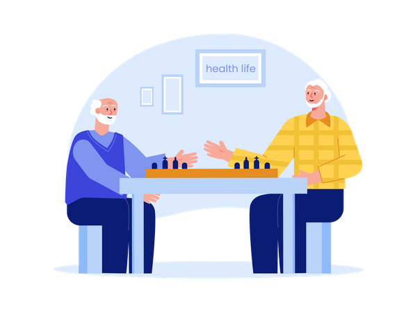 Hombres de edad jugando al ajedrez  Ilustración