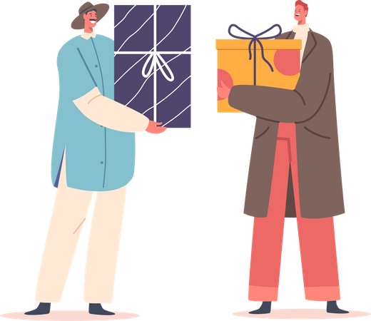 Hombres dándose regalos unos a otros  Ilustración