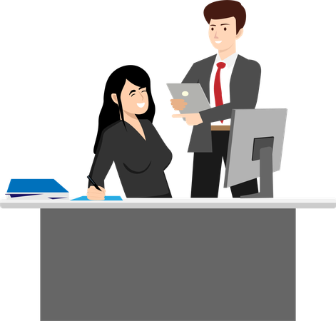 Hombres de negocios hablando y trabajando en equipo  Ilustración