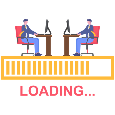 Hombres de negocios trabajando en la computadora mientras observan el proceso de carga  Ilustración