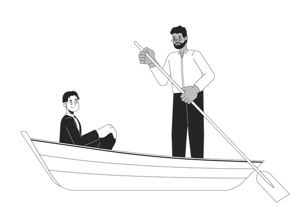 Hombres gays interraciales en un romántico paseo en barco  Ilustración