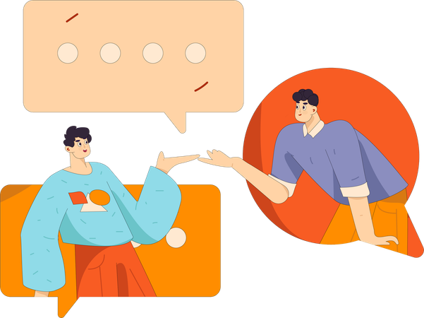 Hombres hablando en la aplicación de redes sociales.  Ilustración