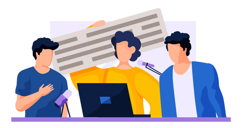 Hombres hablando en vivo en podcast  Ilustración