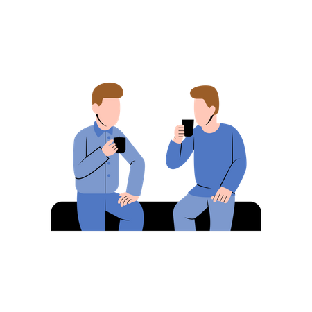 Hombres hablando mientras están sentados y bebiendo café  Ilustración