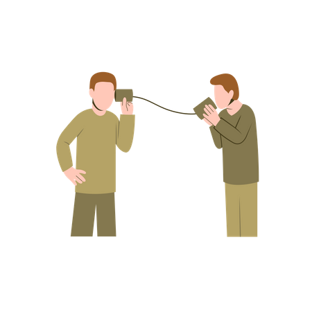 Hombres hablando por teléfono de hojalata  Ilustración