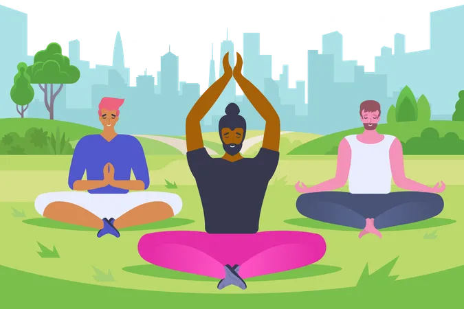 Hombres jóvenes haciendo yoga  Illustration