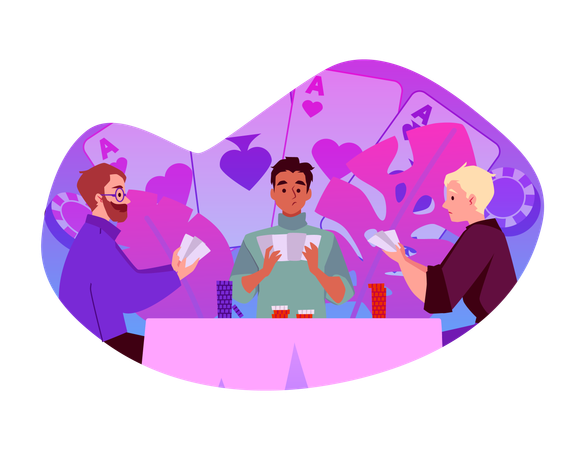Los hombres juegan al póquer, un juego de cartas.  Ilustración