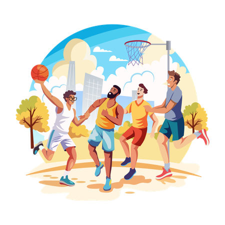 Hombres jugando al baloncesto  Ilustración