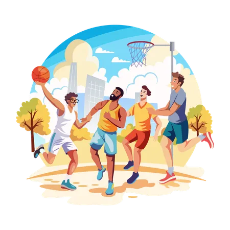 Hombres jugando al baloncesto  Ilustración