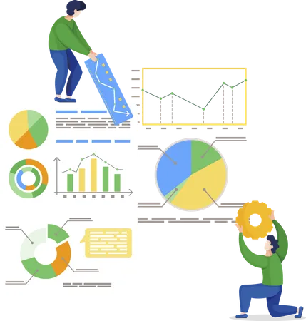 Hombres que utilizan herramientas de negocios para proyectos  Ilustración