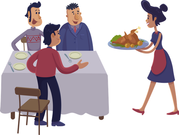 Hombres reunidos en la mesa  Ilustración