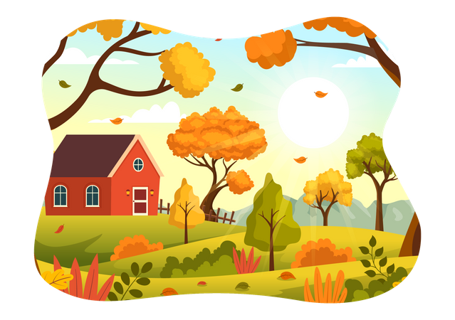 Home and maple tress  Illustration