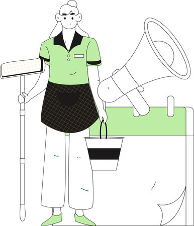 Home cleaner hears discount announcement  Illustration