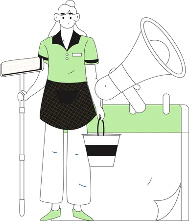 Home cleaner hears discount announcement  Illustration