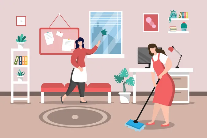 Cleaning Service Concept Vector Flat Design Cartoon Illustration Illustration