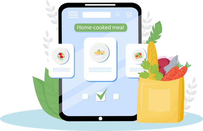 Home cooked meal online order Illustration