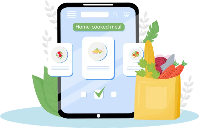 Home cooked meal online order Illustration