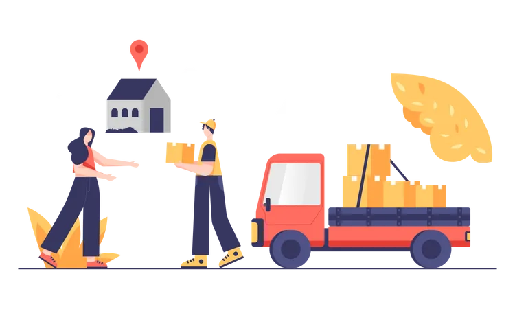 A Young Man Delivering Goods To Customers According To The GPS Location Received From The System Vector Cartoon Illustration Flat Design Illustration