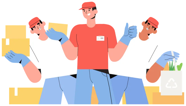 Couriers Or Delivery Men Holding Package Concept Of Contactless Or To The Door Delivery Shop Or Store Food Or Medical Supplies Express Fast Delivery Service Illustration