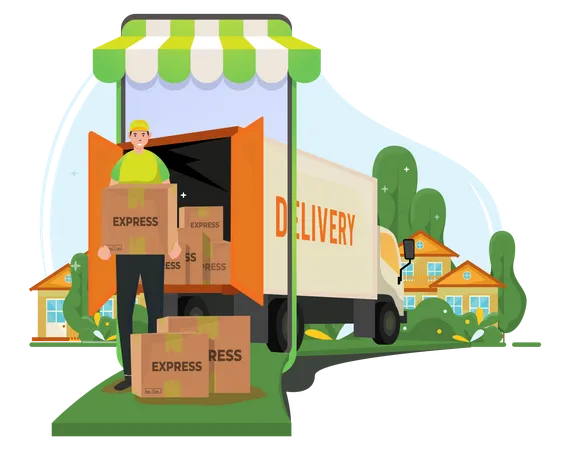 Home Delivery Service Illustration For Online Shopping Concept Illustration